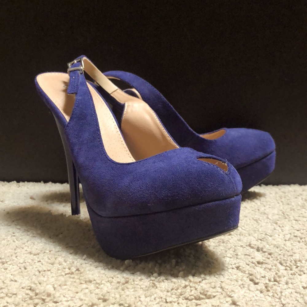 Colin Stuart blue peep toe sling back pump